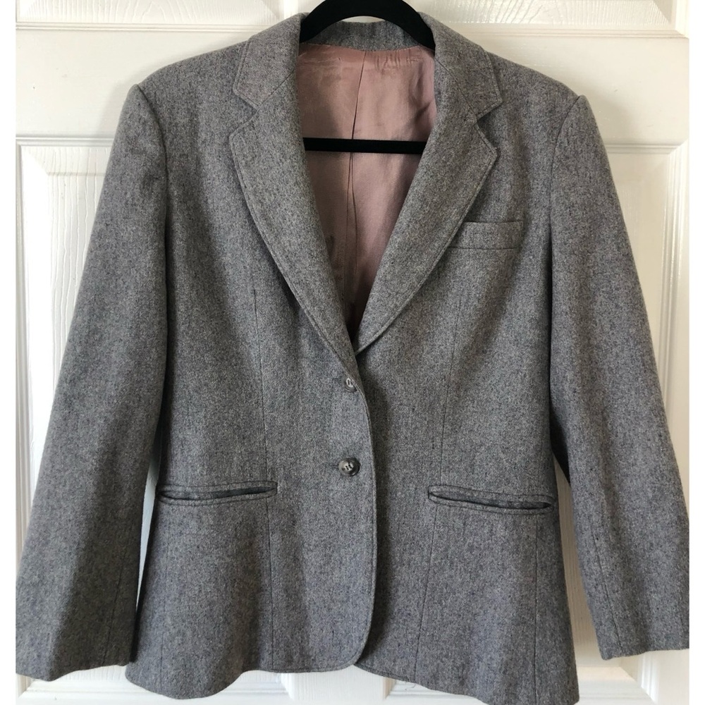 Vintage 90s Mervyn’s Women’s Grey Wool Fitted Blazer Medium